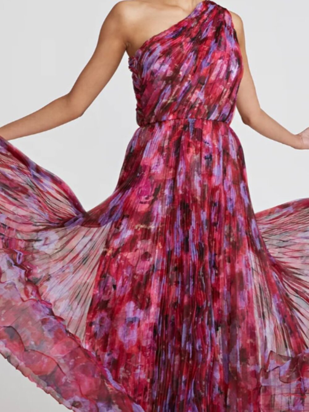 Theia Floral One Shoulder Gown